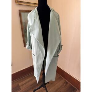Mint Green Waterfall Trench Jacket Roll Tab Sleeves Size S